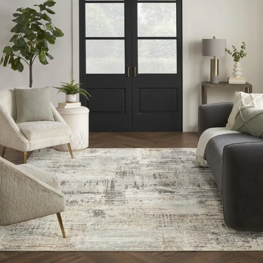 Beige Black and Gray Abstract Non Skid Area Rug Photo 5