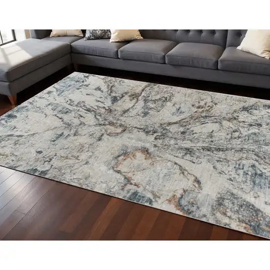 Beige Blue Abstract Power Loom Area Rug Photo 1