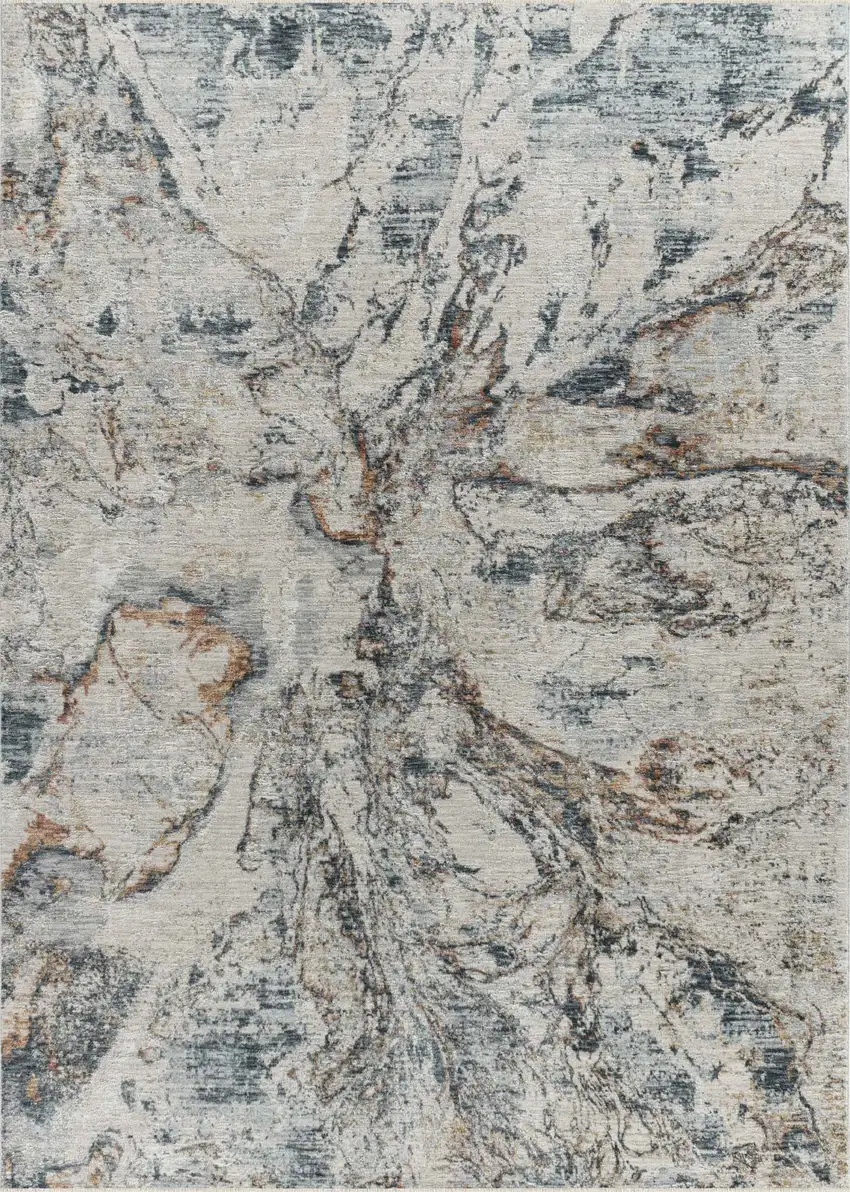 Beige Blue Abstract Power Loom Area Rug Photo 7