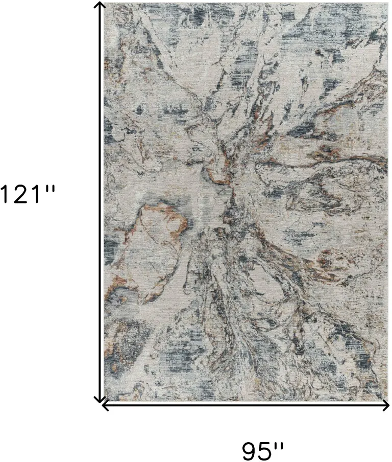 Beige Blue Abstract Power Loom Area Rug Photo 4