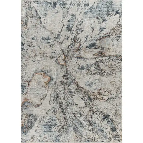 Beige Blue Abstract Power Loom Area Rug Photo 5
