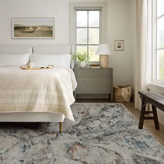 Beige Blue Abstract Power Loom Area Rug Photo 6