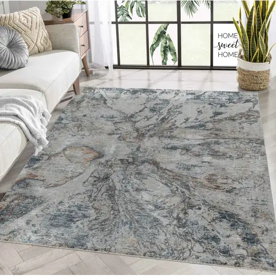 Beige Blue Abstract Power Loom Area Rug Photo 7