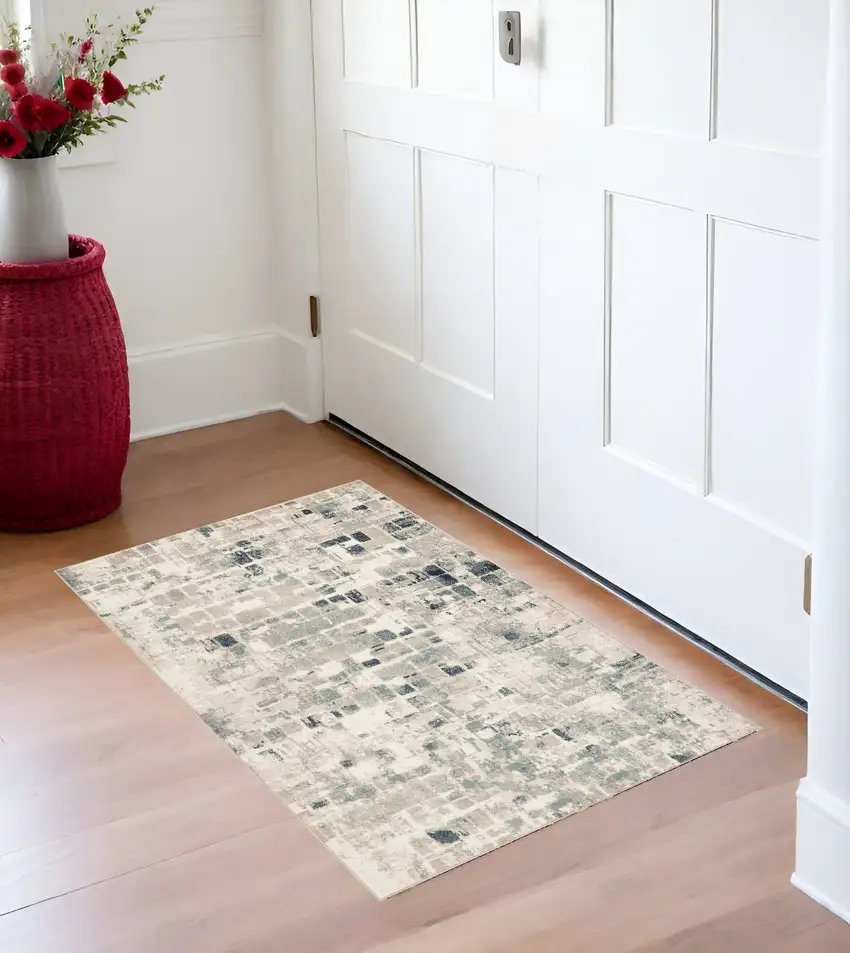 Blue and Beige Abstract Area Rug Photo 1