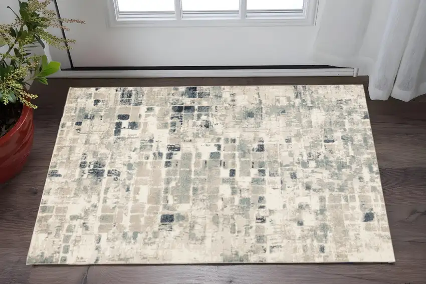 Blue and Beige Abstract Area Rug Photo 1