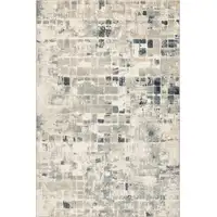 Photo of Beige Blue Abstract Tiles Distressed Area Rug