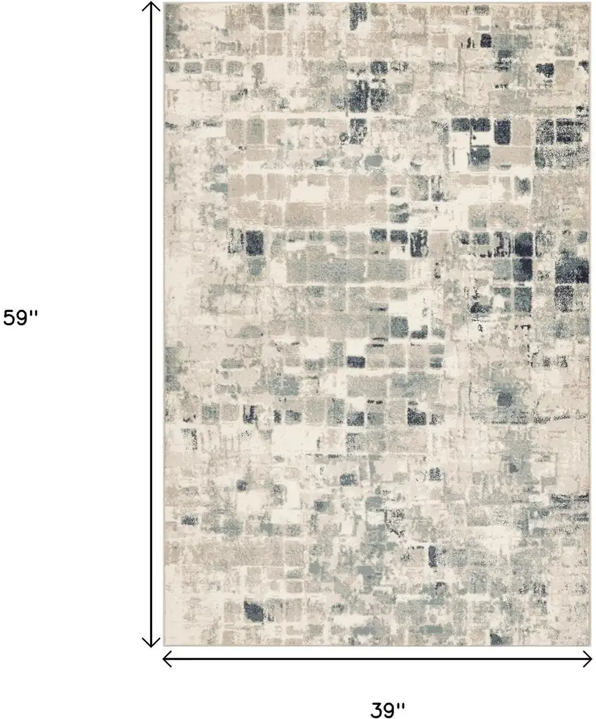 Blue and Beige Abstract Area Rug Photo 3