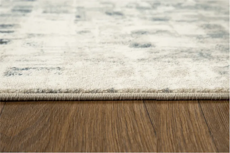 Beige Blue Abstract Tiles Distressed Area Rug Photo 5