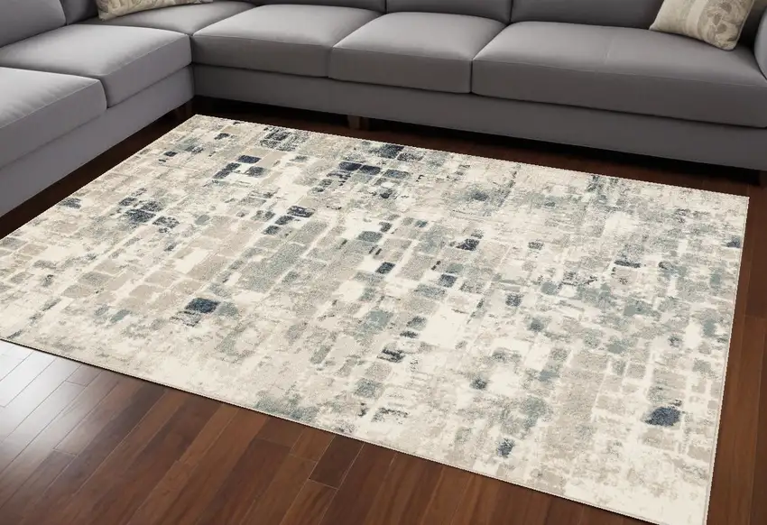 Blue and Beige Abstract Area Rug Photo 1