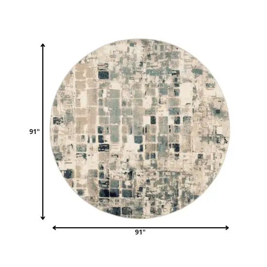Beige Blue Abstract Tiles Distressed Area Rug Photo 2