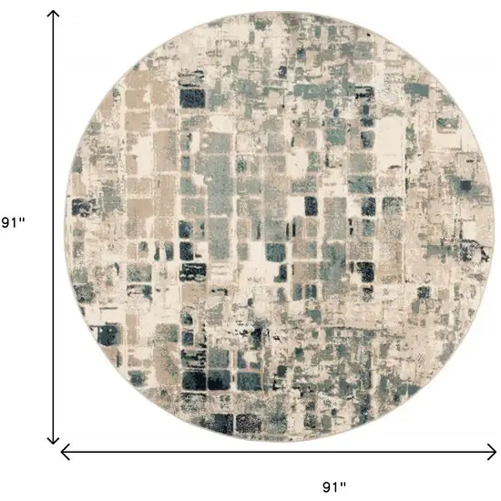 8' Blue and Beige Round Abstract Area Rug Photo 5