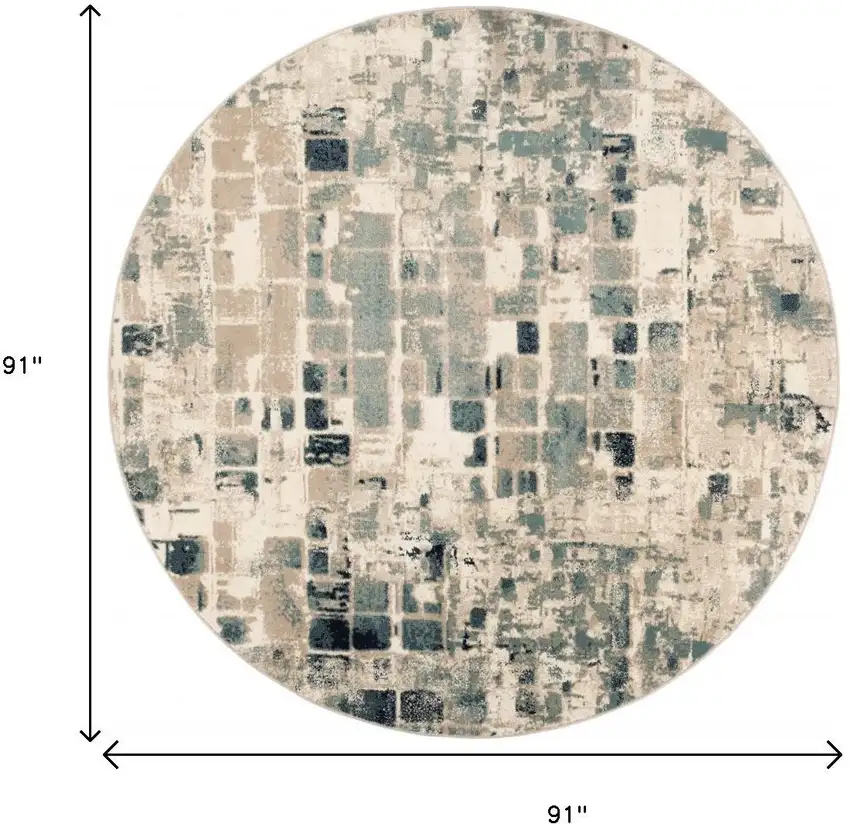 8' Blue and Beige Round Abstract Area Rug Photo 5