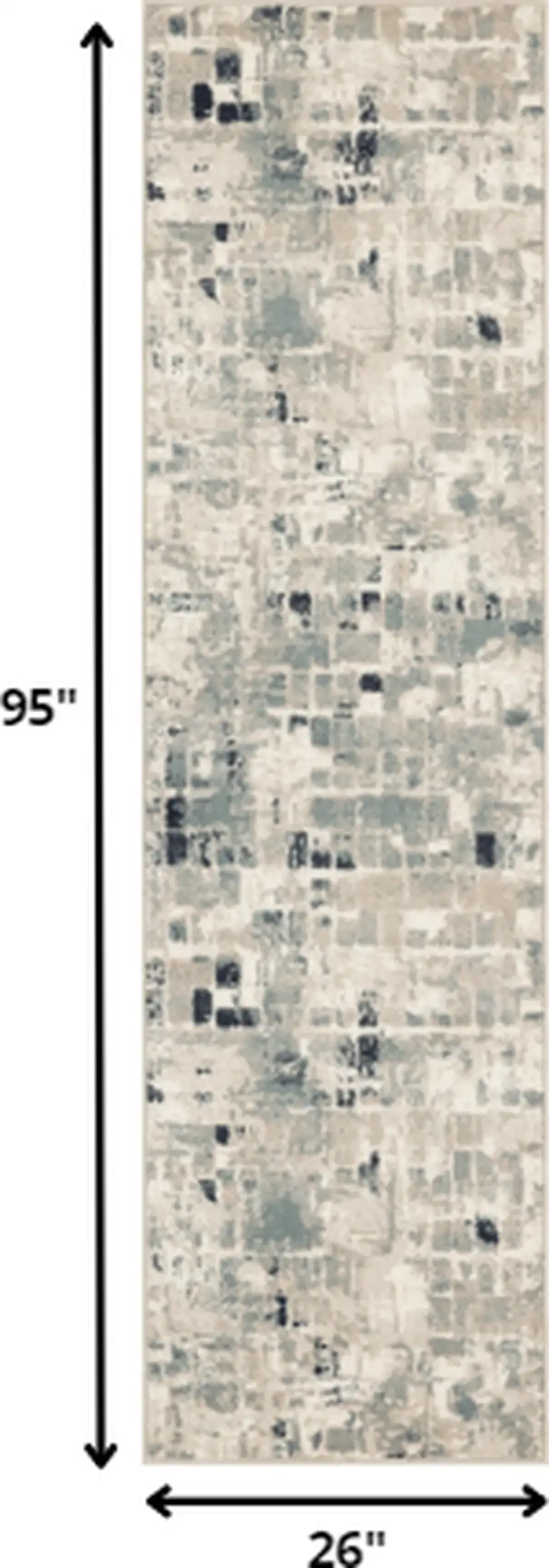 Beige Blue Abstract Tiles Distressed Runner Rug Photo 6