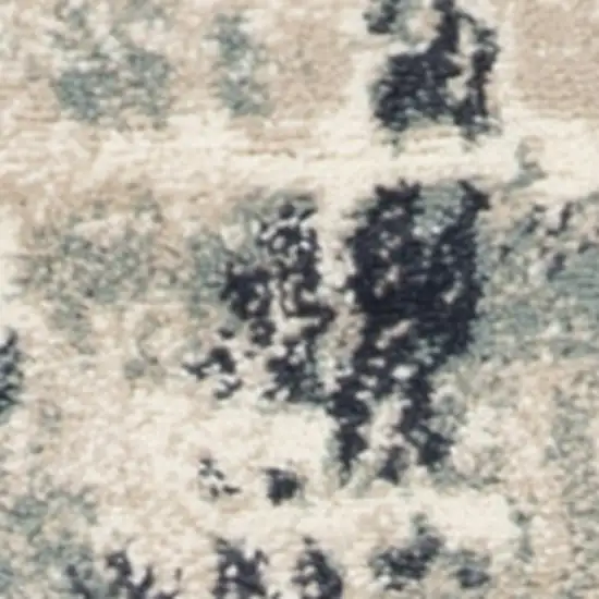8' Blue And Beige Abstract Runner Rug Photo 4