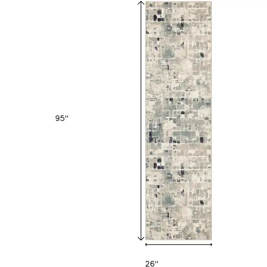 8' Blue And Beige Abstract Runner Rug Photo 9