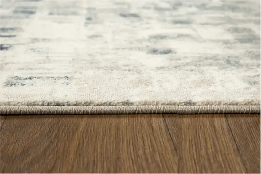 Beige Blue Abstract Tiles Distressed Runner Rug Photo 7