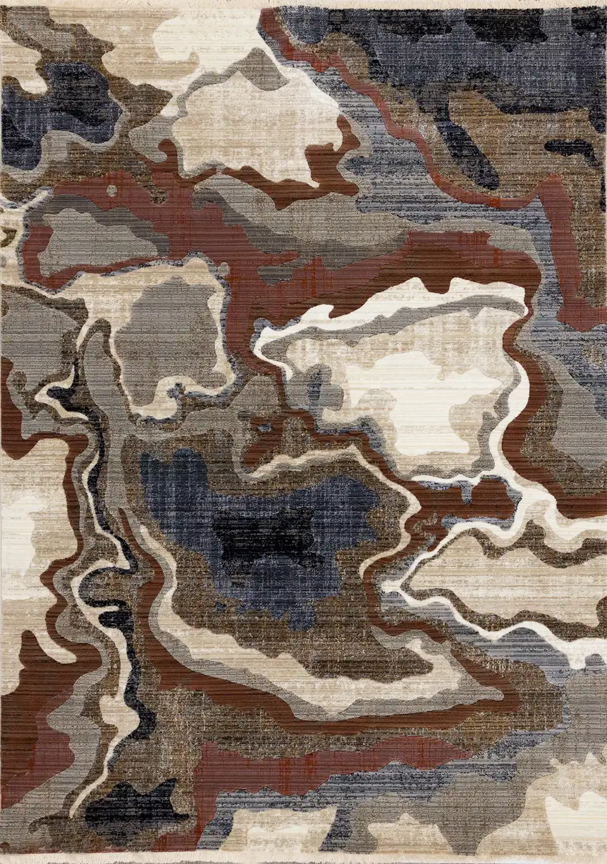 Beige Blue And Black Abstract Area Rug Photo 2