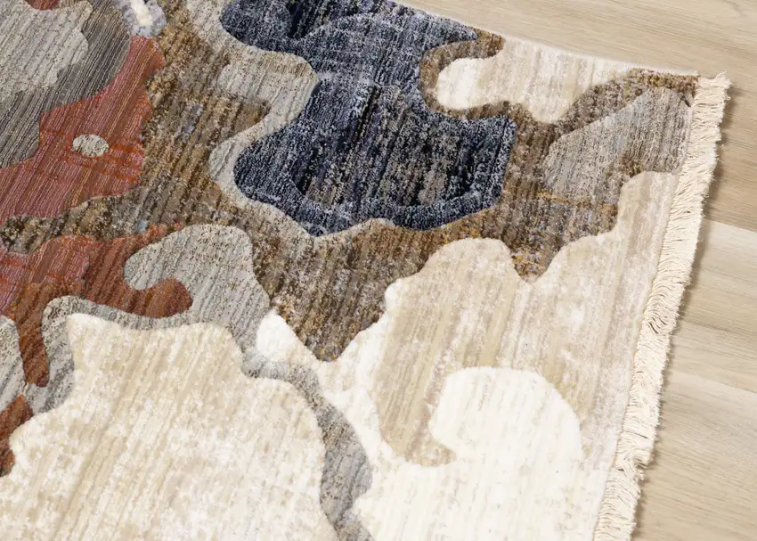 Beige Blue And Black Abstract Area Rug Photo 6