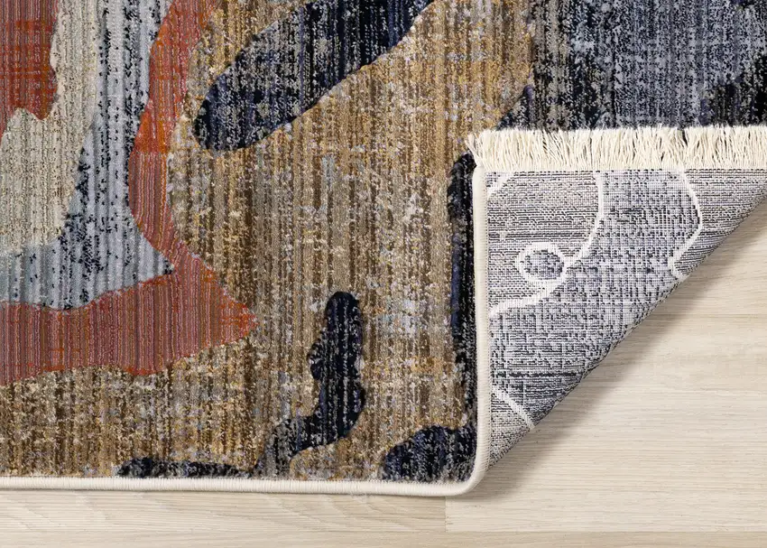 Beige Blue And Black Abstract Area Rug Photo 8