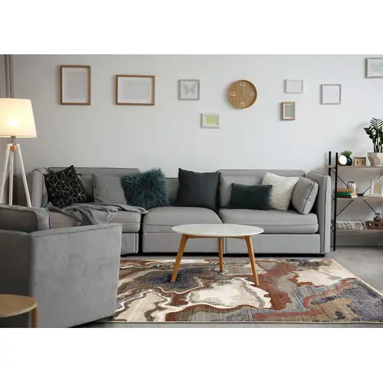 Beige Blue And Black Abstract Area Rug Photo 5