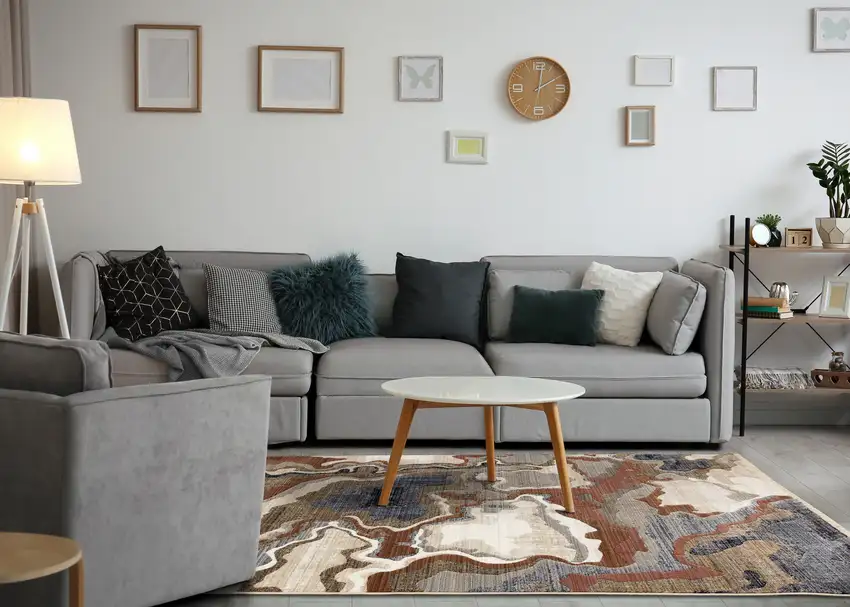 Beige Blue And Black Abstract Area Rug Photo 5