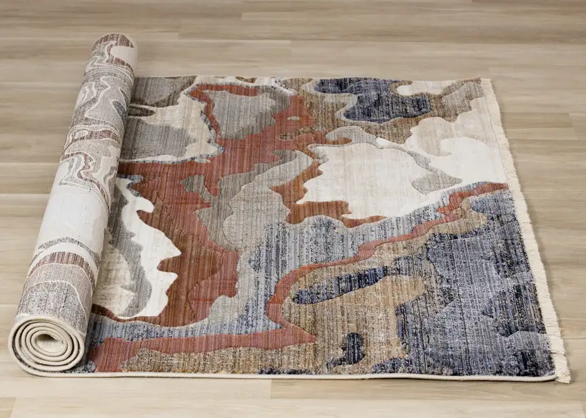 Beige Blue And Black Abstract Area Rug Photo 9