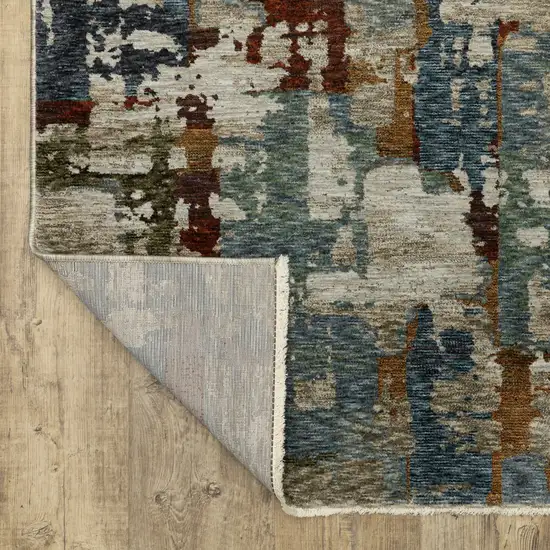 Beige Blue And Brown Abstract Area Rug With Fringe Photo 3