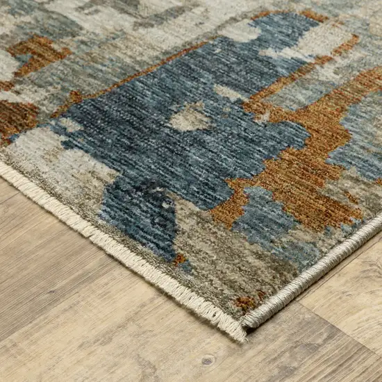 Beige Blue And Brown Abstract Area Rug With Fringe Photo 6