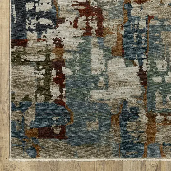 Beige Blue And Brown Abstract Area Rug With Fringe Photo 4