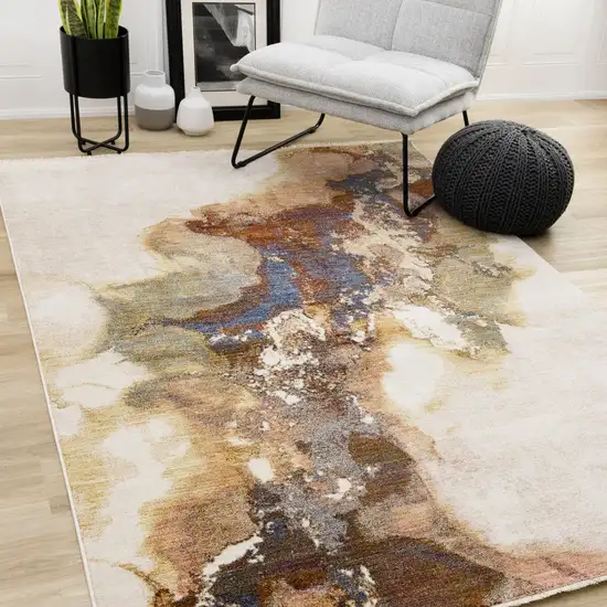 Beige Blue And Brown Abstract Area Rug Photo 6