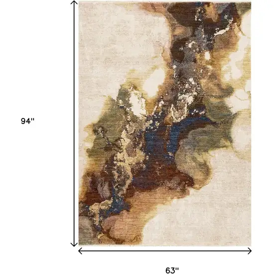 Beige Blue And Brown Abstract Area Rug Photo 3