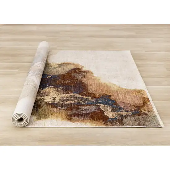 Beige Blue And Brown Abstract Area Rug Photo 8