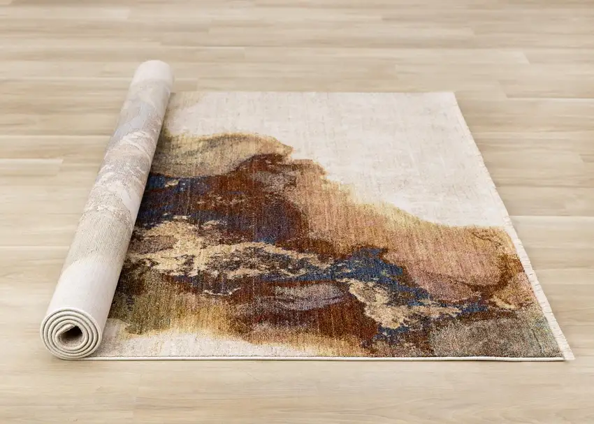Beige Blue And Brown Abstract Area Rug Photo 8