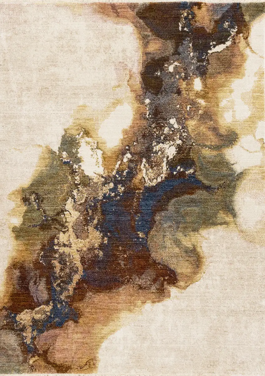 Beige Blue And Brown Abstract Area Rug Photo 2