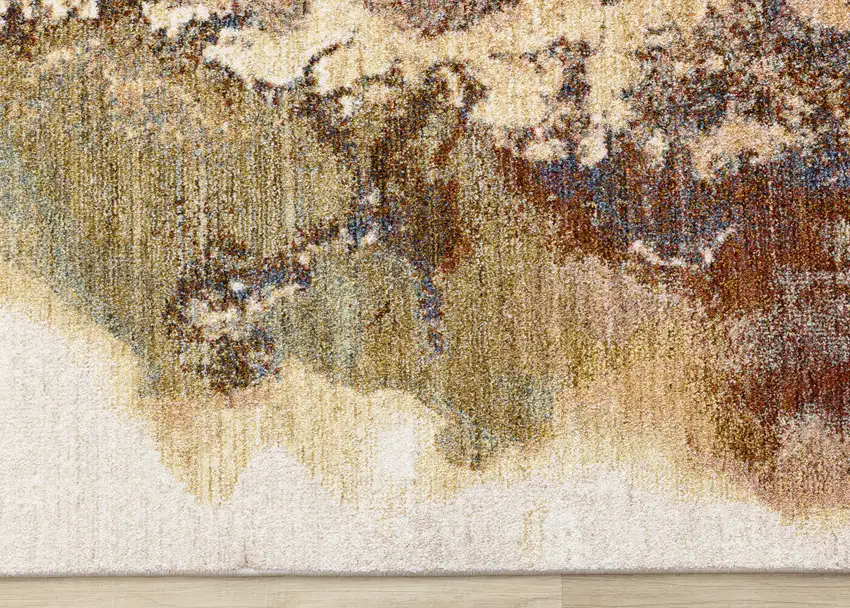 Beige Blue And Brown Abstract Area Rug Photo 9