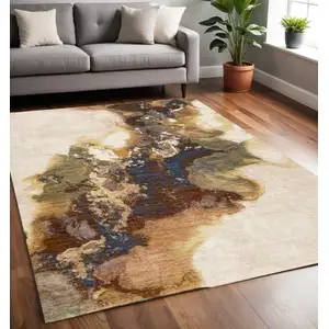Photo of Beige Blue And Brown Abstract Area Rug