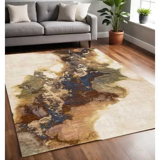 Beige Blue And Brown Abstract Area Rug Photo 1