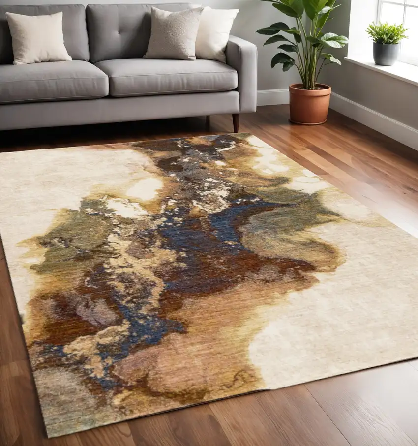 Beige Blue And Brown Abstract Area Rug Photo 1