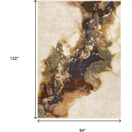 Beige Blue And Brown Abstract Area Rug Photo 3