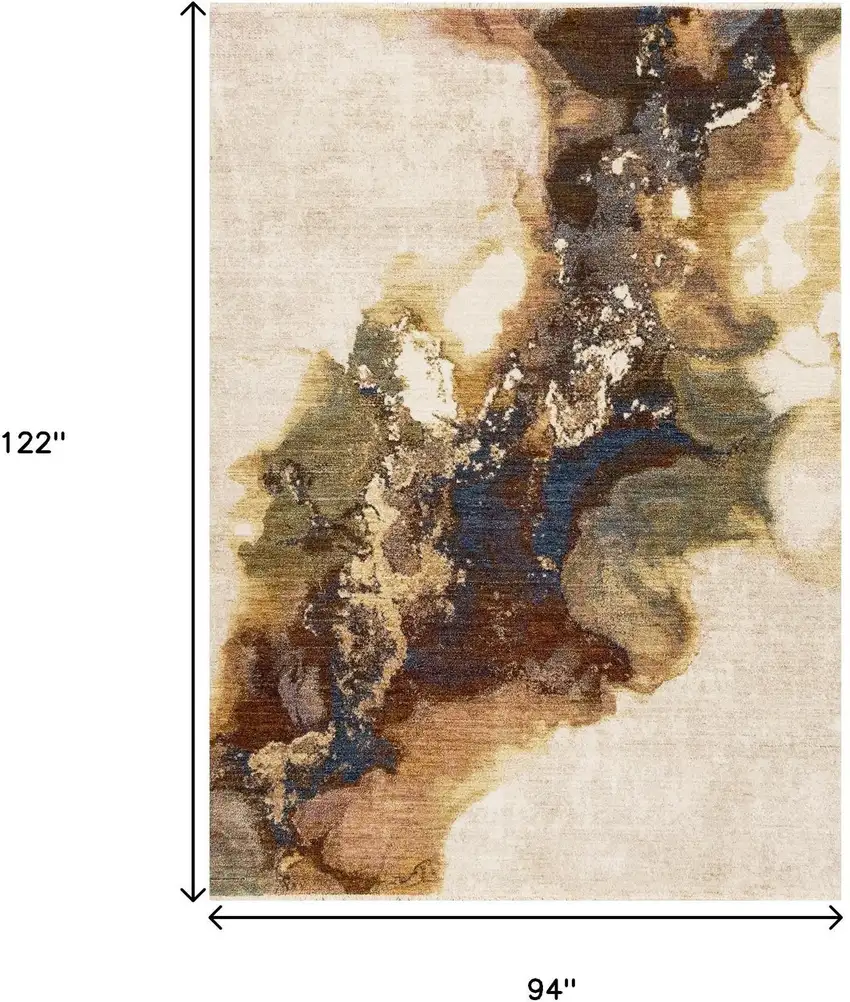Beige Blue And Brown Abstract Area Rug Photo 3