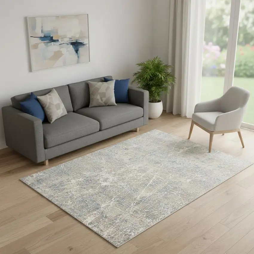 Beige Blue And Brown Abstract Area Rug Photo 1