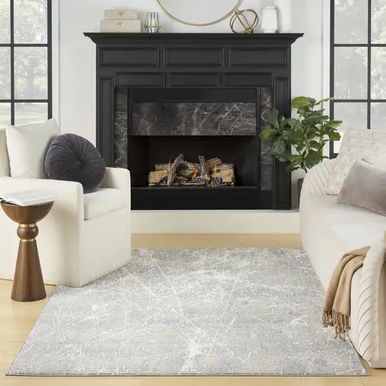 Beige Blue And Brown Abstract Area Rug Photo 5