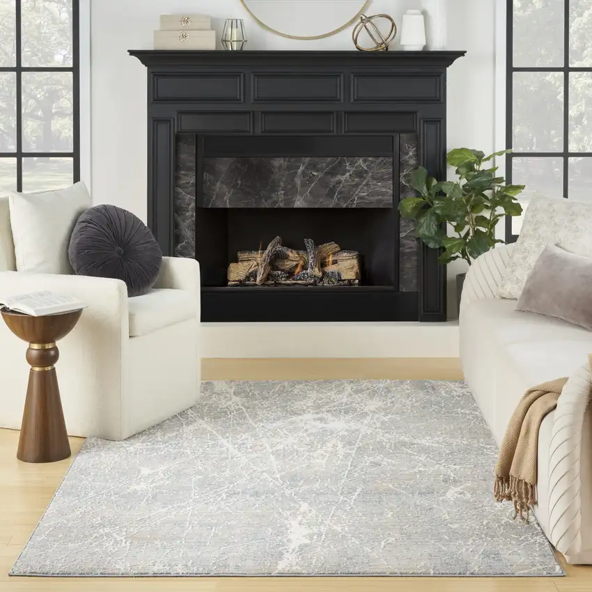 Beige Blue And Brown Abstract Area Rug Photo 5