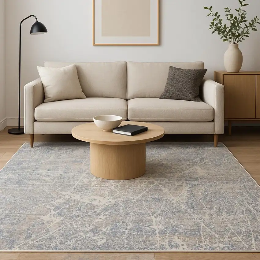 Beige Blue And Brown Abstract Area Rug Photo 1