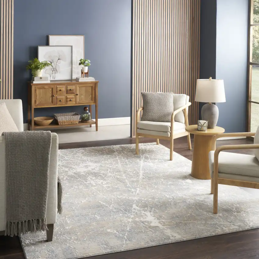 Beige Blue And Brown Abstract Area Rug Photo 3