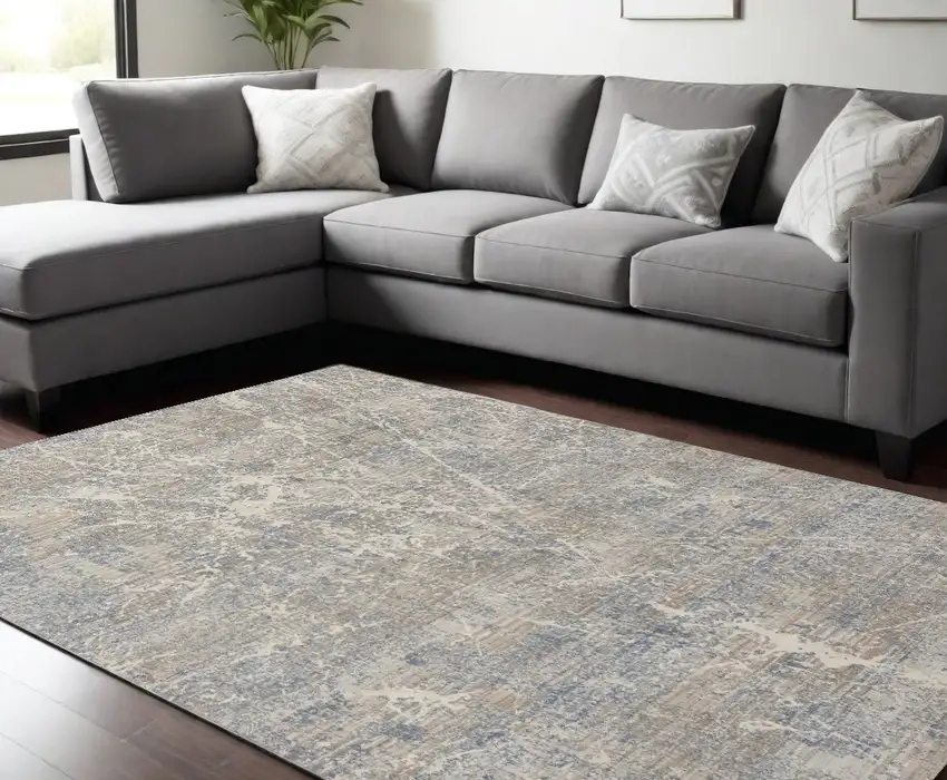 Beige Blue And Brown Abstract Area Rug Photo 1