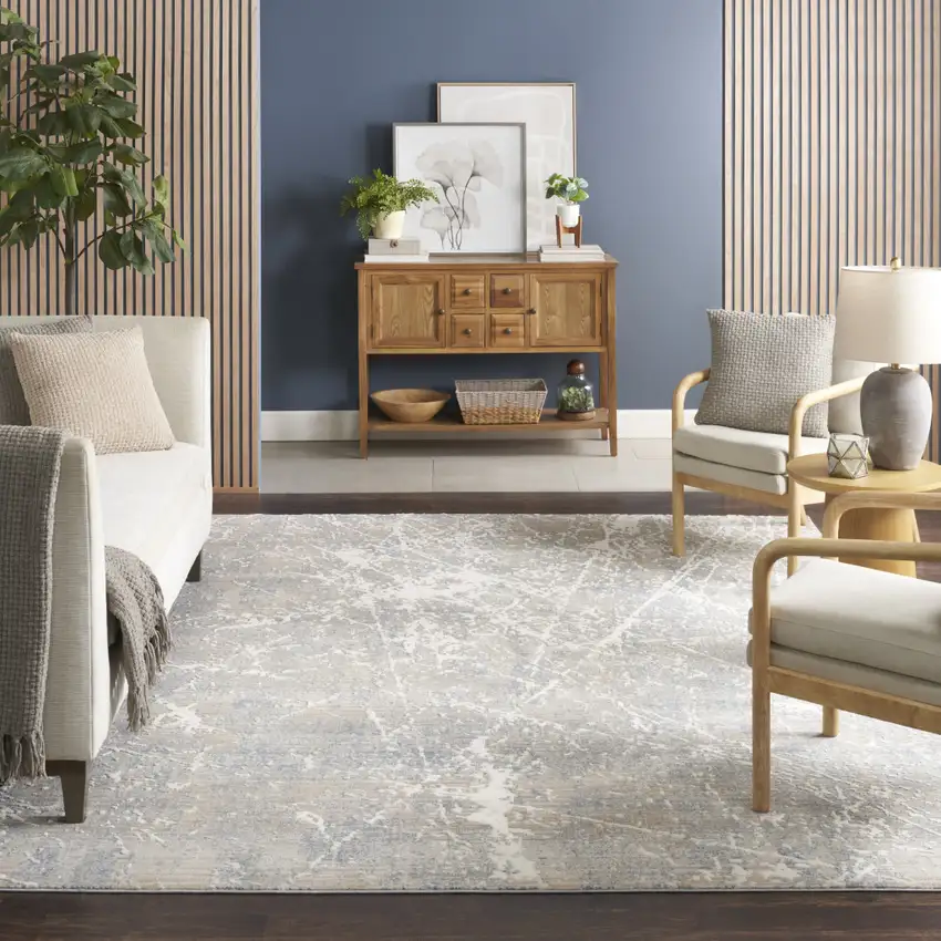 Beige Blue And Brown Abstract Area Rug Photo 4