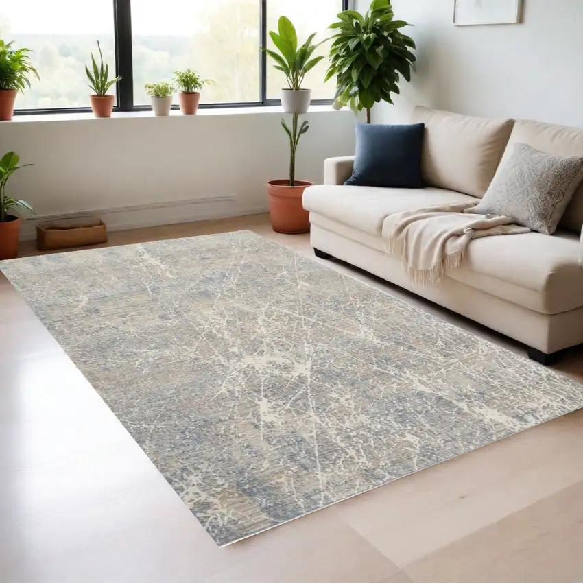 Beige Blue And Brown Abstract Area Rug Photo 1