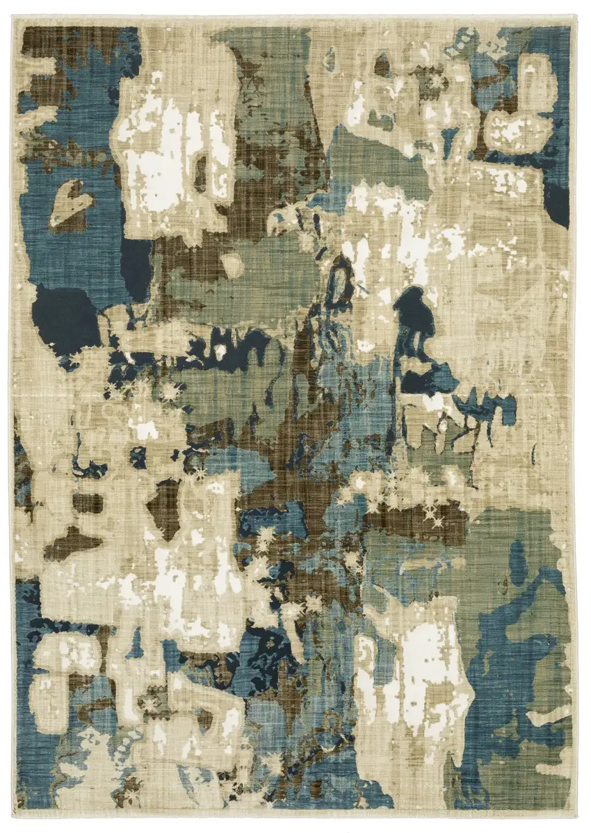 Beige Blue And Brown Abstract Area Rug Photo 2