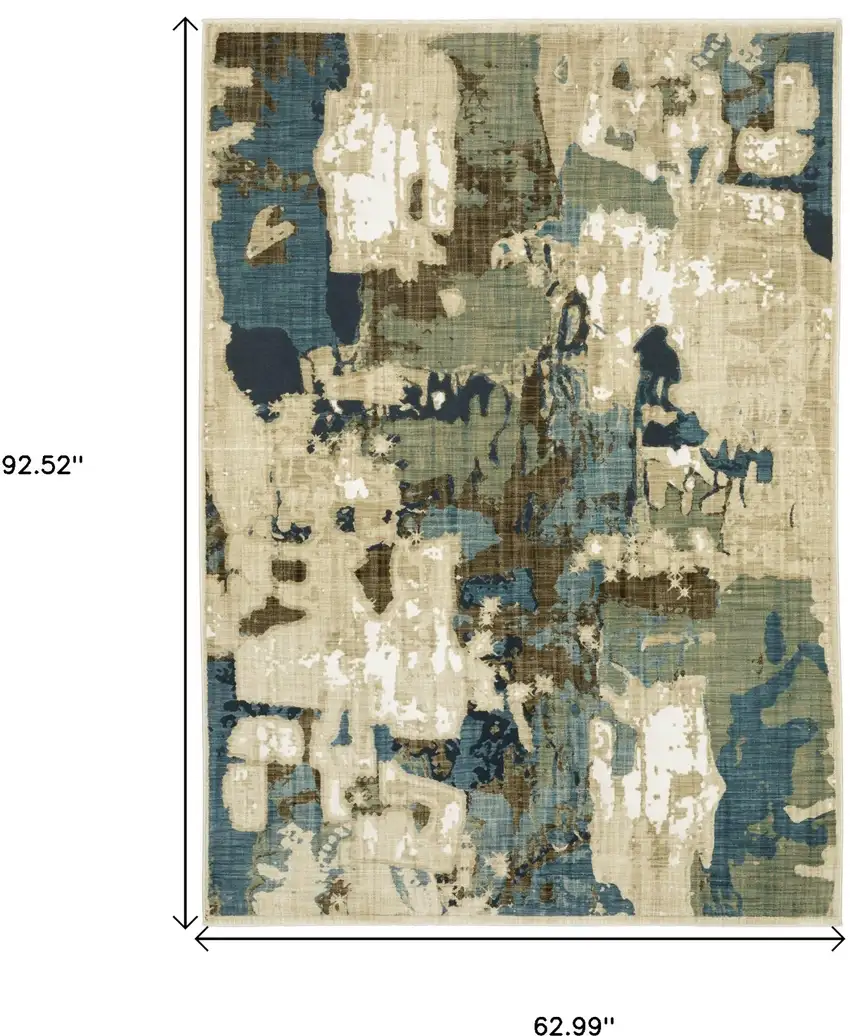 Beige Blue And Brown Abstract Area Rug Photo 3